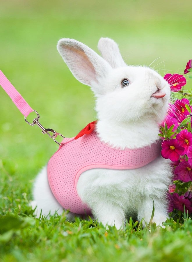 cyhaen Bunny Harness and Leash Set for Walking Escape Proof,Mesh Breathable Adjustable Rabbit Leash Camping Hiking Training for Bunny Ferret Kitten Puppy Pink M (Chest:9.4-11.8") - Image 3